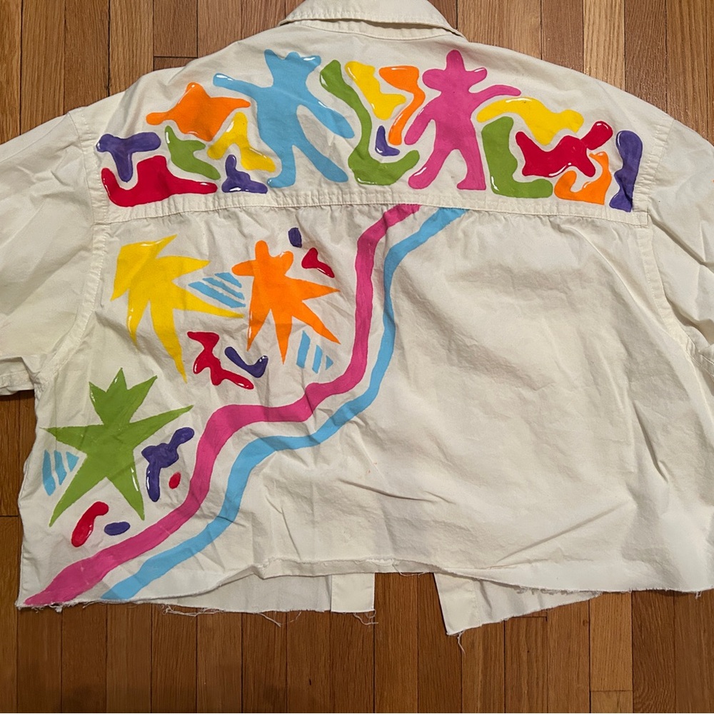 No brand funky up cycled hand painted shirt